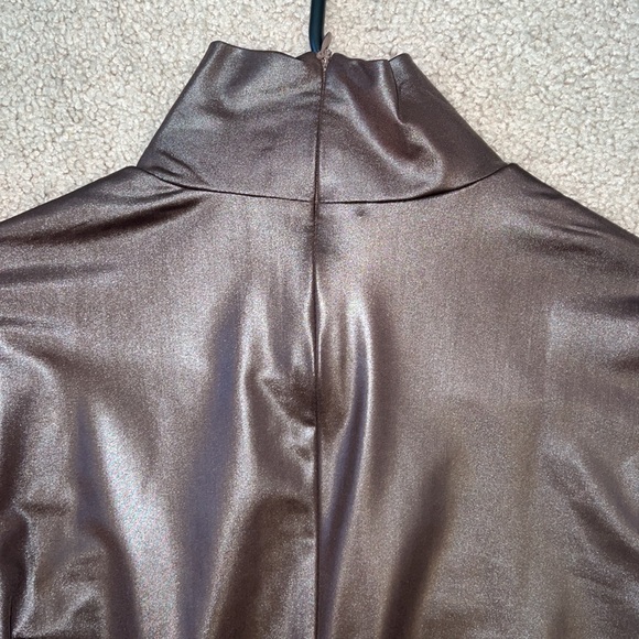 NEW Brown Stretchy Pleather Long Sleeve - Picture 3 of 5